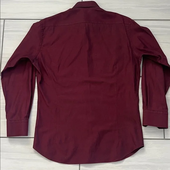 Modern Tailor Burgundy Striped Long-Sleeve Button-Down Collared Shirt - Picture 2 of 7